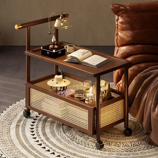 Sofa side table, antique style tea table, mobile tea table, small push table, solid wood tea cart