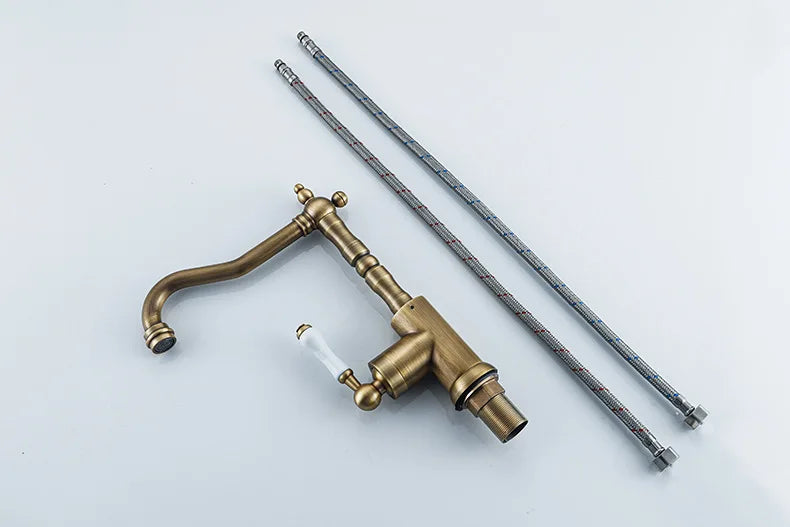 Brass Kitchen Faucet Ceramic Handle Deck Mount Bathroom Basin Faucet 360 Rotate Mixer Taps Hot Cold Water Faucet Crane
