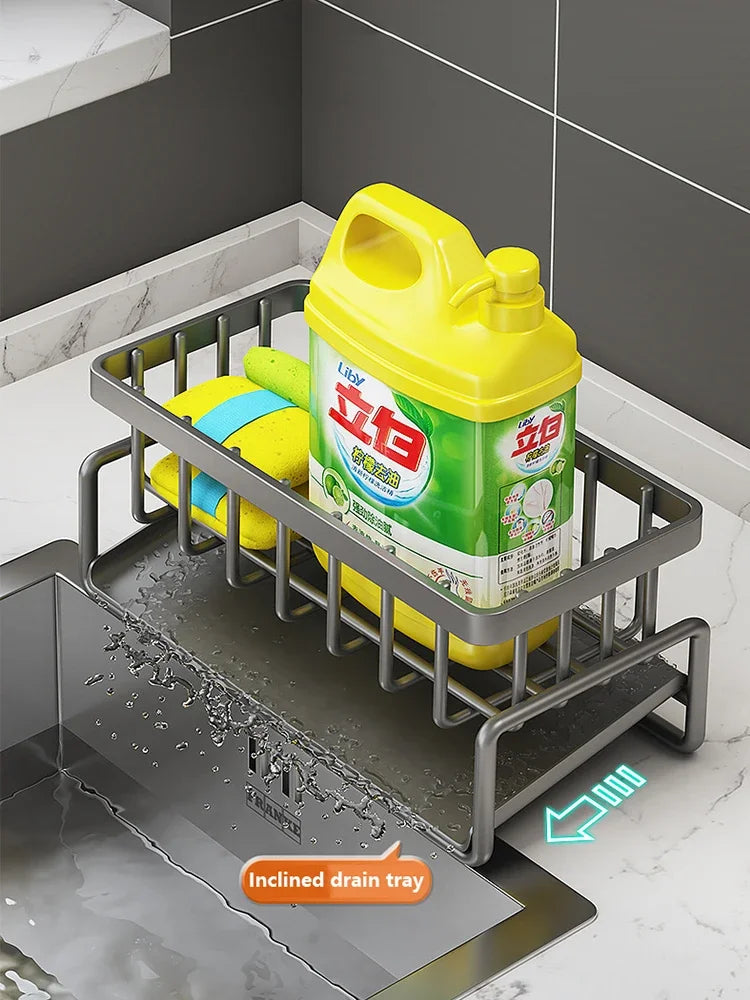 Self-draining Sink Shelf Stainless Steel Kitchen Sink Drain Rack Soap Sponge Holder Kitchen Sink Organizer Kitchen Organizer