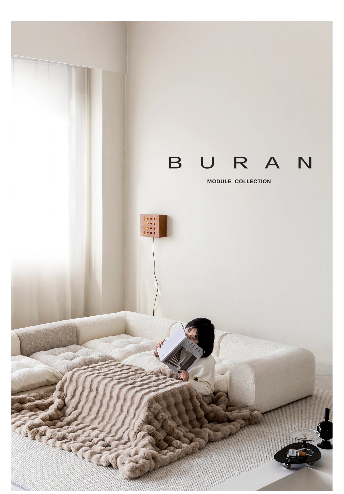 Minimalist White Fabric Living Room Sofa, Super Soft and Comfortable Tatami Module Lazy Sofa, Warm Home Furniture Salon FYLS