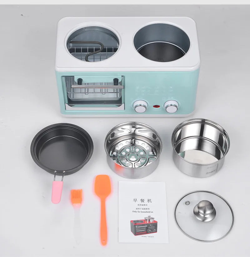 Household Electric 4 in 1 Breakfast Machine Mini Bread Toaster Baking Oven Omelette Fry Pan Hot Pot Boiler Food Steamer