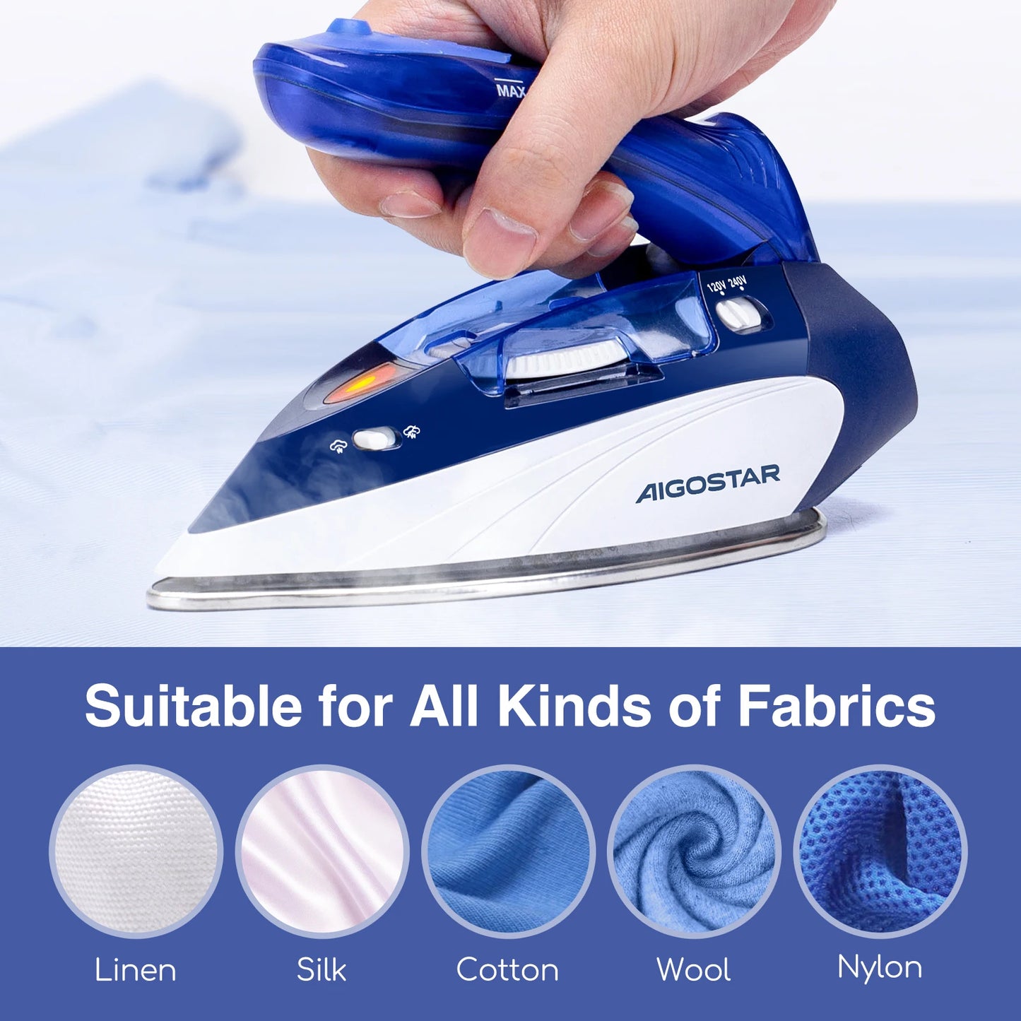Travel Iron Steam Iron, Folding Handle, Temperature Selector, 1100W Steam Clothes Iron, Double Voltage 120V-240V, Stainless Steel Sole, 80ml Tank