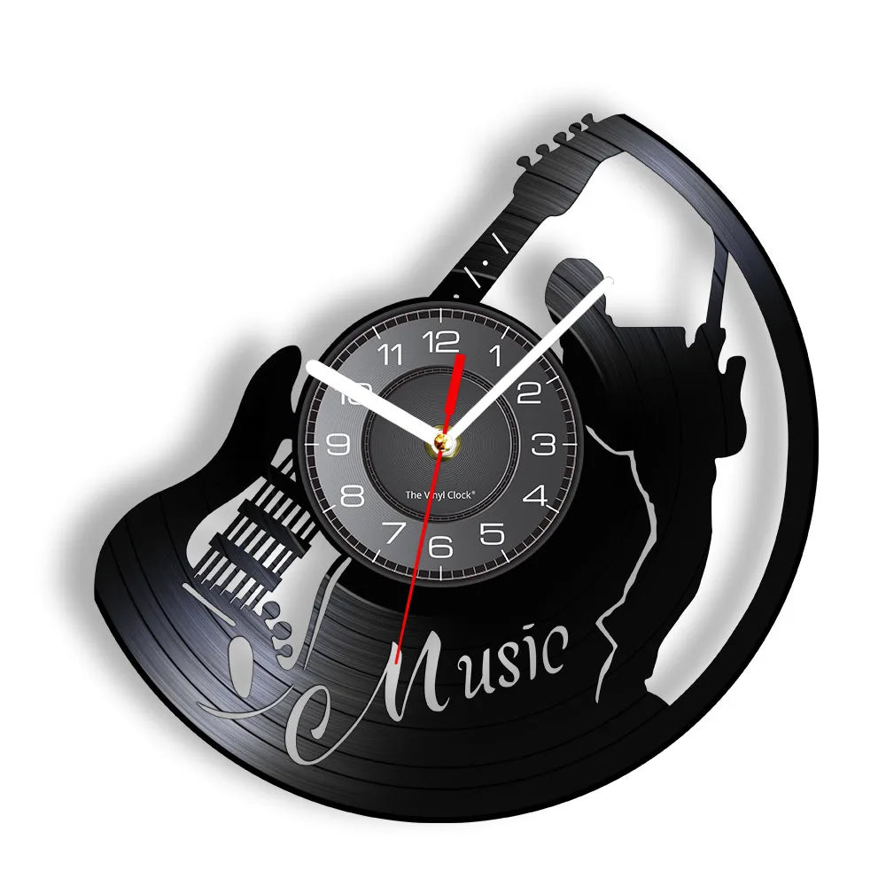 Guitar and Drum Kits Wall Clock Guitar Player Music Vinyl Record Clock Rock Music Instrument Guitar Wall Art Rock n Rock Gift