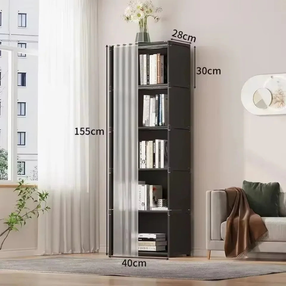 Multifunctional Dustproof Cabinet Easy Assembly Portable Clothes Organizer Cabinet with Curtains  Multipurpose She Book Holder