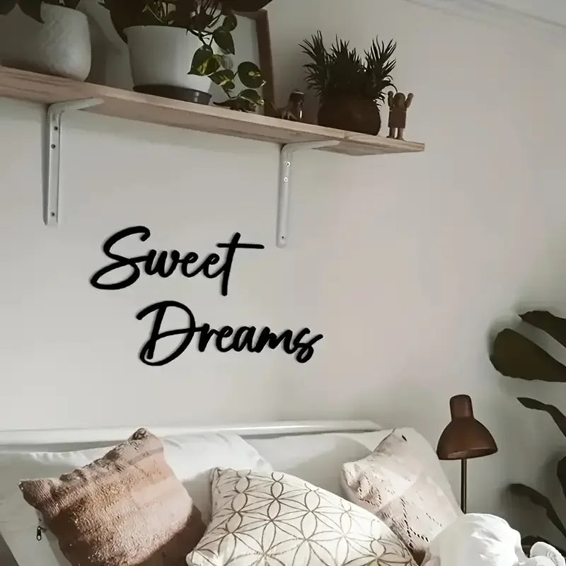 Bohemian Style Black Metal Sweet Dream Wall Logo Contemporary Bedroom Wall Art Decoration Suitable for Display Above the Bed
