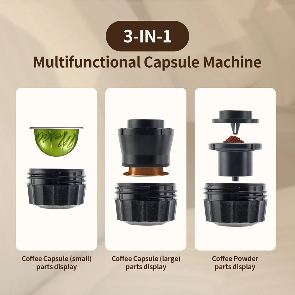 Portable Wireless Electric Espresso Coffee Machine For Travel &Car &Home Camping Coffee Maker 3-in-1 Capsule Powder Coffee Maker
