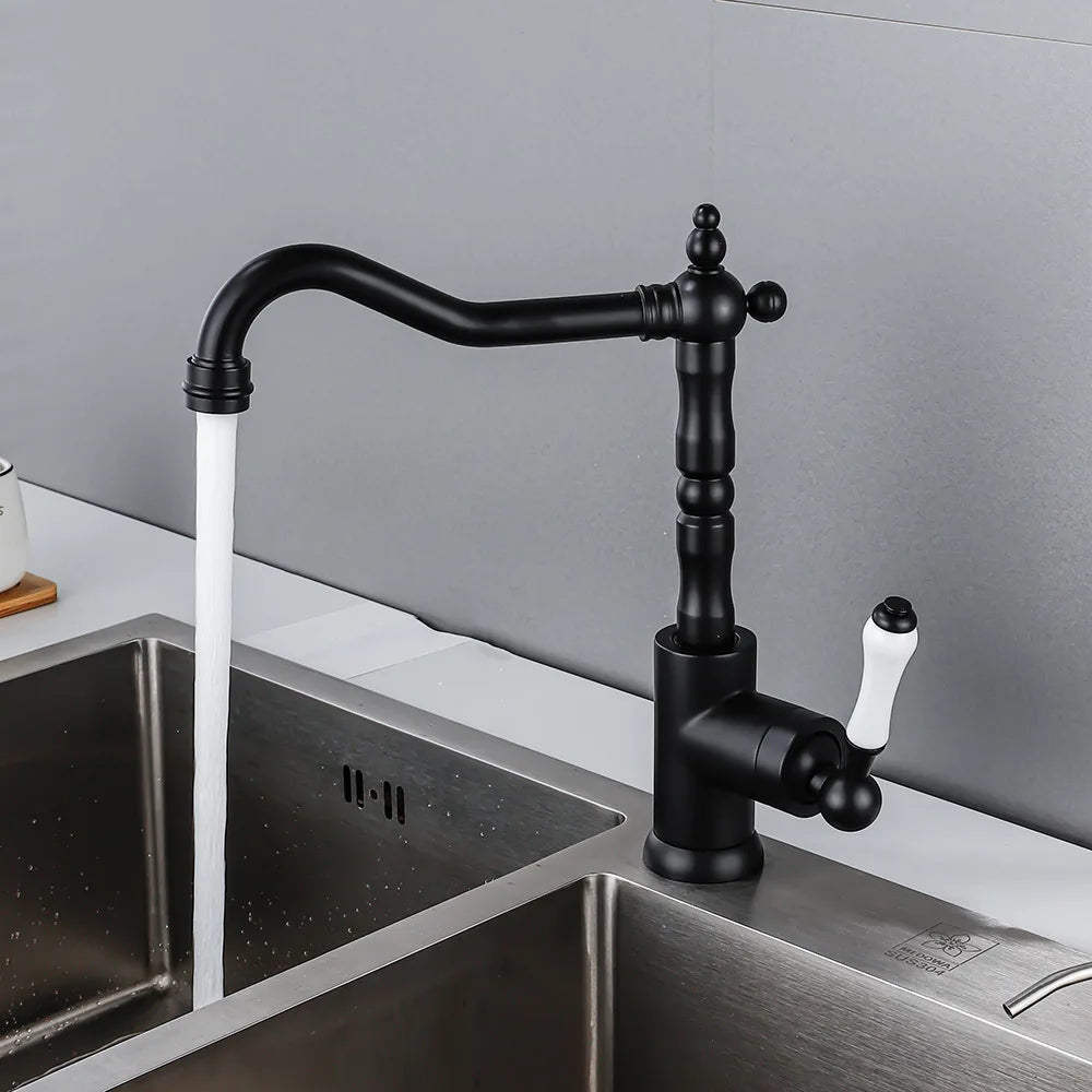 Brass Kitchen Faucet Ceramic Handle Deck Mount Bathroom Basin Faucet 360 Rotate Mixer Taps Hot Cold Water Faucet Crane