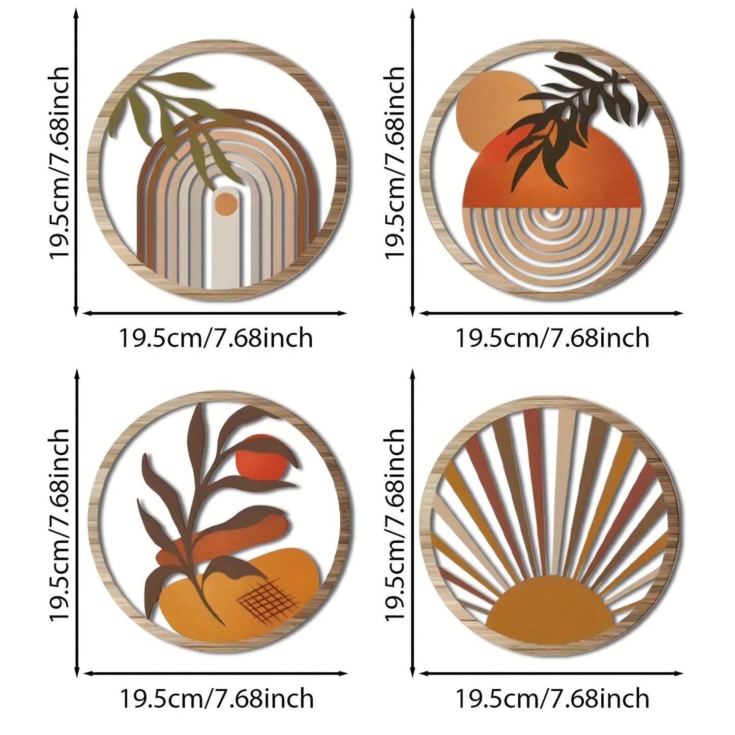 4pcs Bohemian Wooden Wall Art Set - Energy-Efficient, Hollowed-Out, Pastoral Theme Hanging Sculptures for Living Room, Bedroom