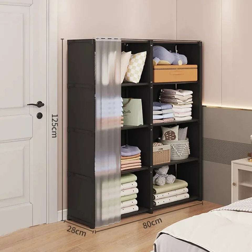 Multifunctional Dustproof Cabinet Easy Assembly Portable Clothes Organizer Cabinet with Curtains  Multipurpose She Book Holder