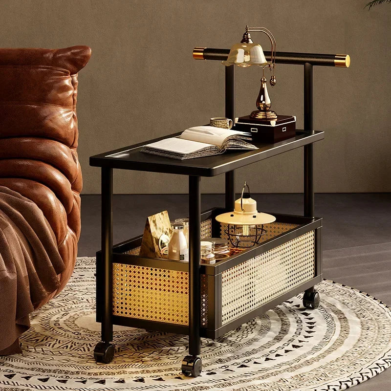 Sofa side table, antique style tea table, mobile tea table, small push table, solid wood tea cart