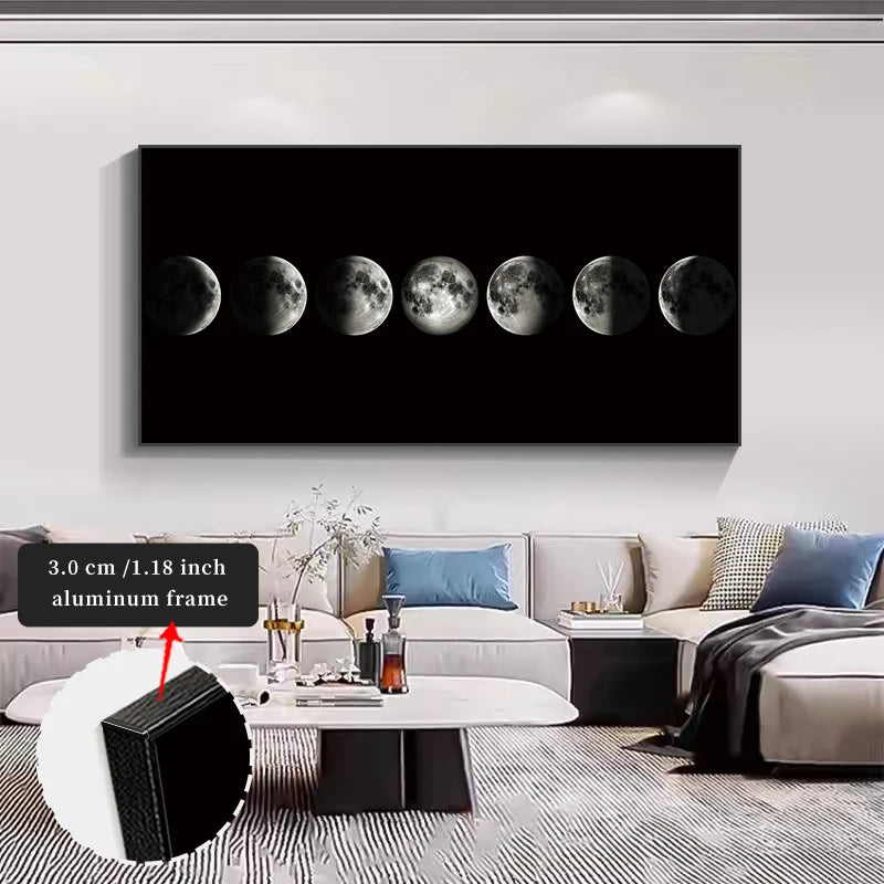 2D/FLAT framed wall art for living room bedroom bathroom office kitchen canvas wall decor, aluminum frame moon large wall art