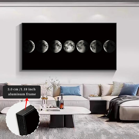 2D/FLAT framed wall art for living room bedroom bathroom office kitchen canvas wall decor, aluminum frame moon large wall art