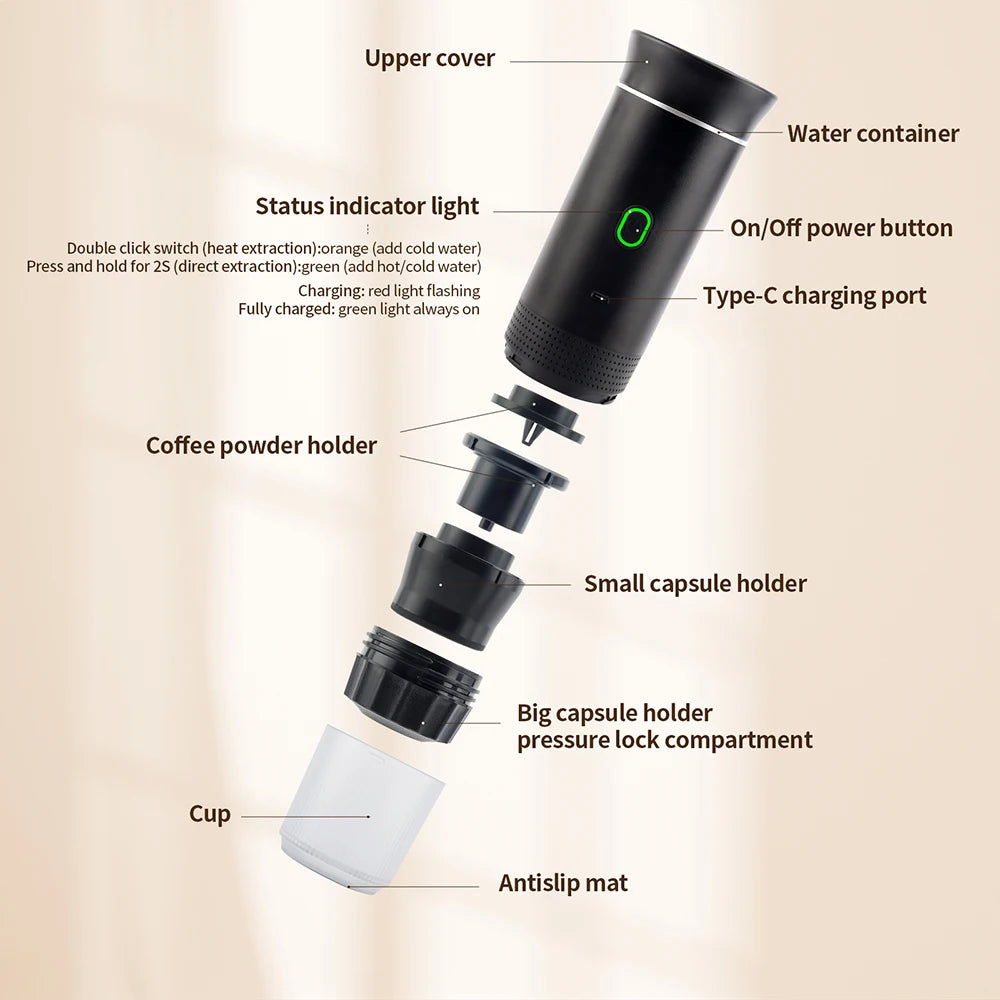 Portable Wireless Electric Espresso Coffee Machine For Travel &Car &Home Camping Coffee Maker 3-in-1 Capsule Powder Coffee Maker