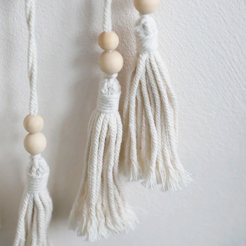 Wall Mirror Macrame Wooden Beads Decorative Mirrors Boho Home Decoration Room Decors Aesthetic Wall Art For Living Room Bedroom