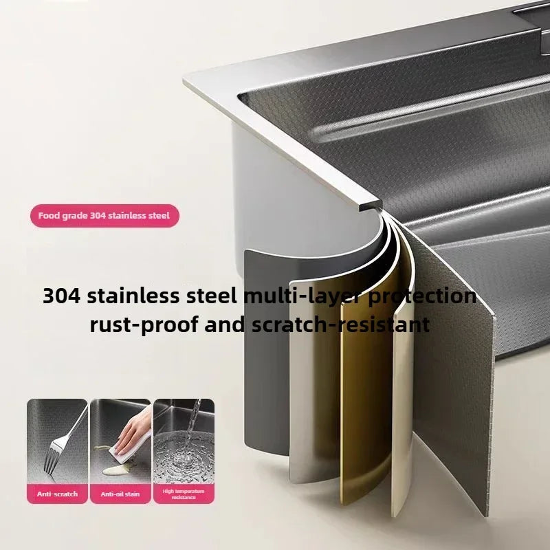 Thickened 304 Sink Stainless Steel Sink Single Vegetable Basin Dishwasher Table Stainless Steel Kitchen Accessories Basin Large
