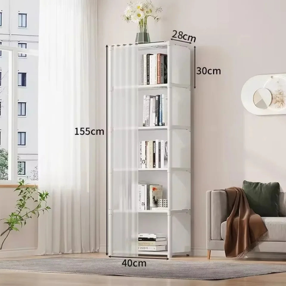 Multifunctional Dustproof Cabinet Easy Assembly Portable Clothes Organizer Cabinet with Curtains  Multipurpose She Book Holder
