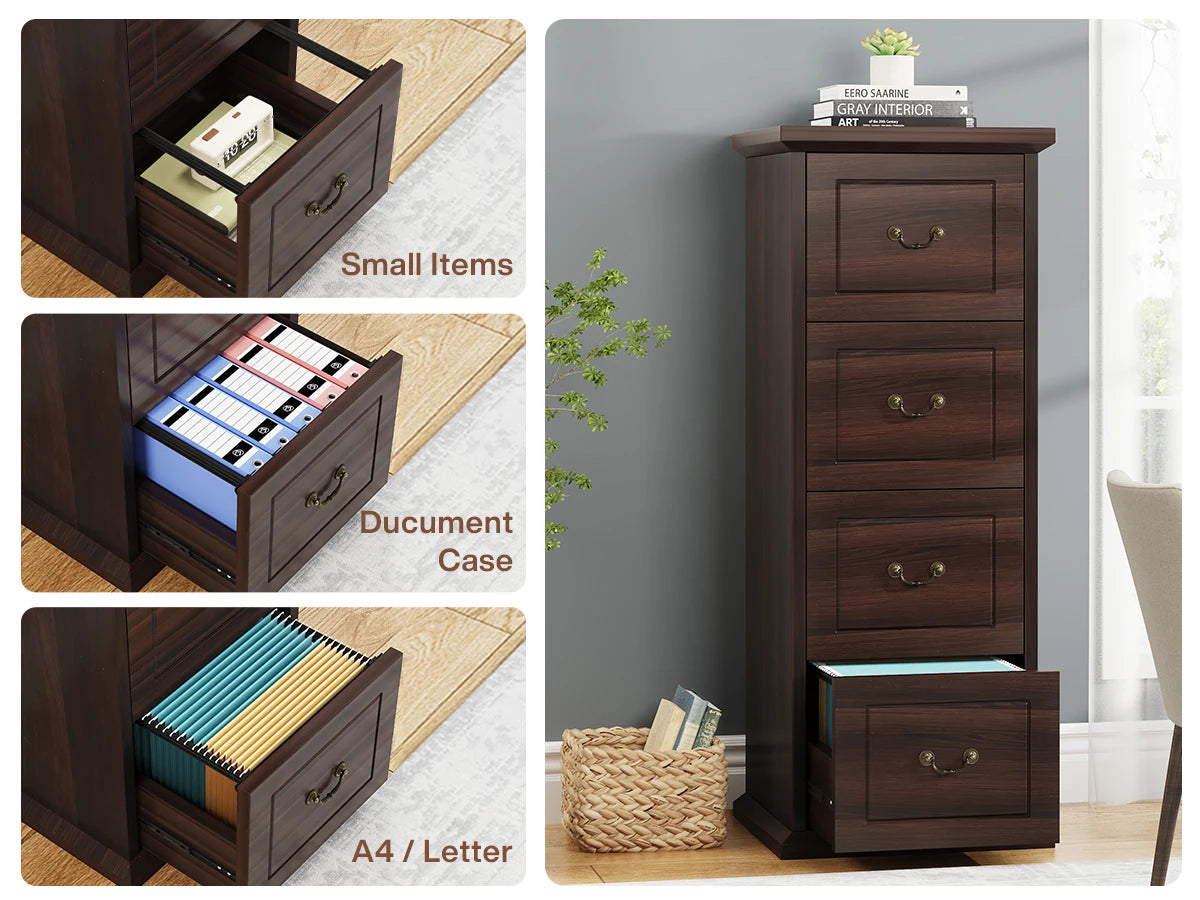 Tribesigns 4-Drawer File Cabinet Filing Cabinet, Vertical File Cabinet Home Office Wood Filing Cabinet for A4 /Letter Size
