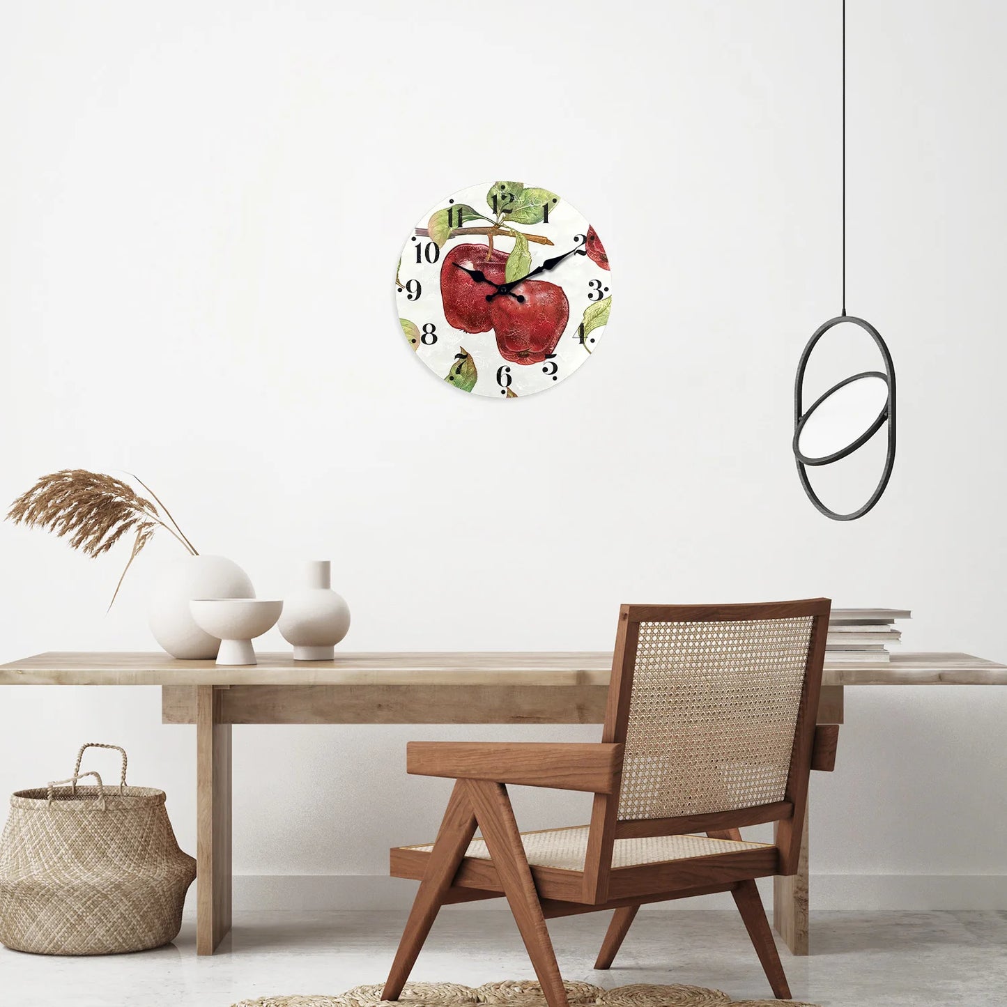 Apple Pattern Wooden Wall Clock on Personalized Branches Living Room Bedroom Kitchen Home Decoration Wall Clock Silent Quartz Clock Holiday Gift 10 Inches 12 Inches 14 Inches 16inch (Without Batteries)