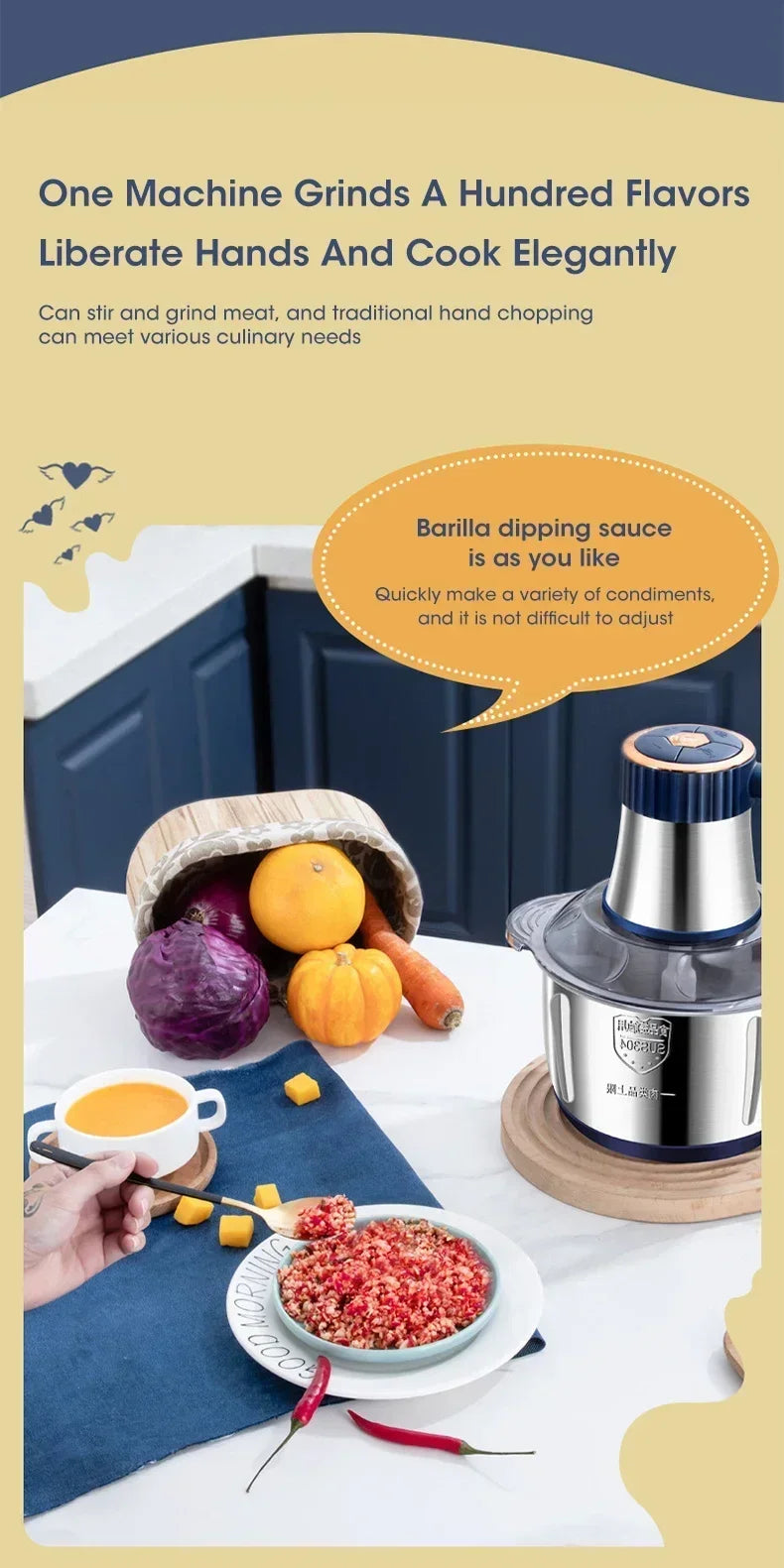 Electric Meat Grinder 304 Stainless Food Crusher Multifunction Vegetable Fruit Pepper Garlic Chopper Mincer Baby Food Processor