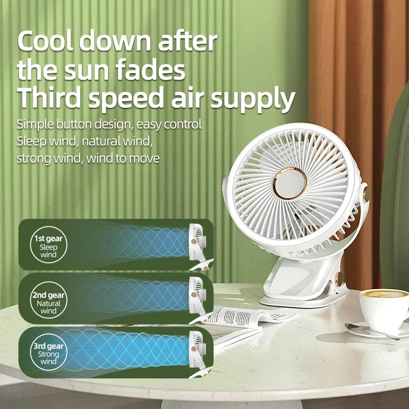 Xiaomi Portable Desktop Fan 3 Wind Speed Quiet Rechargeable Clip-on Air Circulator Wireless Hung Fan With LED Light Camping Home