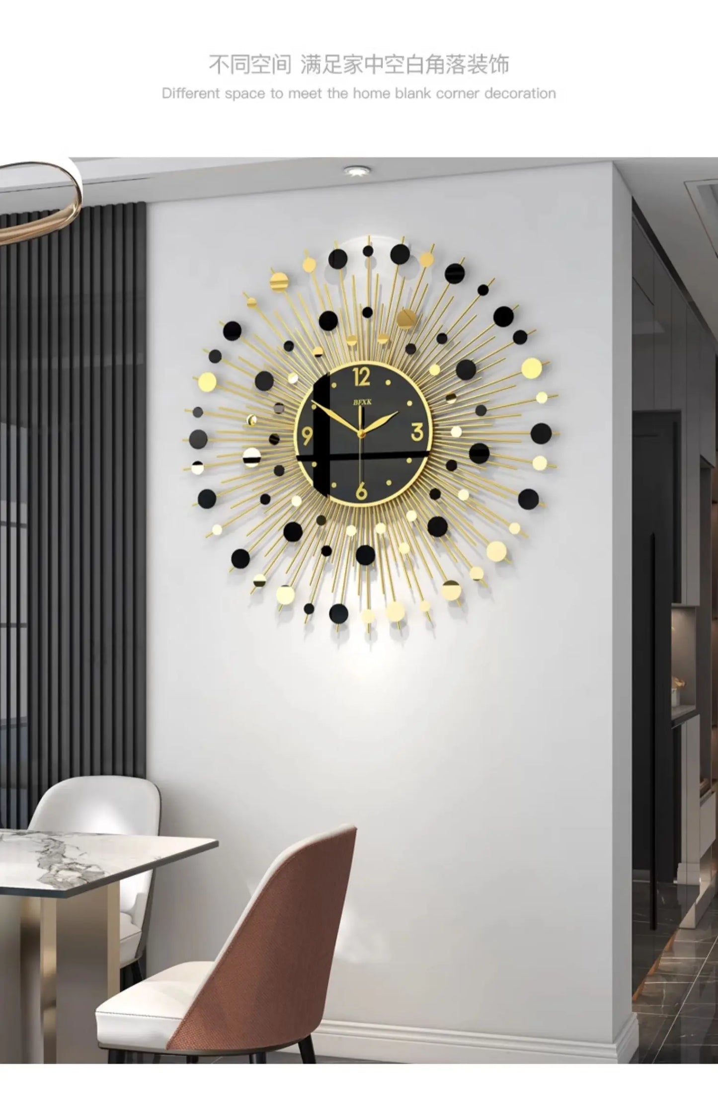 Modern Living Room Wall Clocks Gold Black Simple Stylish Wall Clock Art Unique Reloj De Pared Para Sala Home Furniture