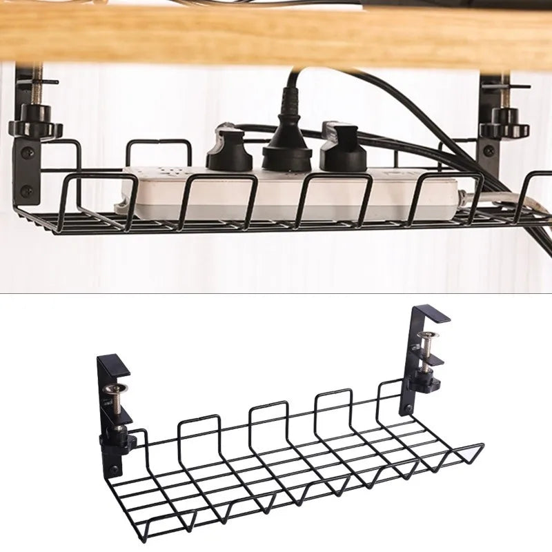 Under Table Storage Rack Metal Cable Management Tray Home Office Desk Wire Organizer No Punching Kitchen Storage Accessories