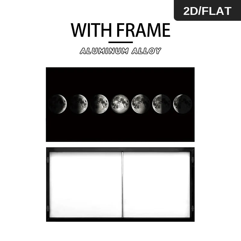 2D/FLAT framed wall art for living room bedroom bathroom office kitchen canvas wall decor, aluminum frame moon large wall art