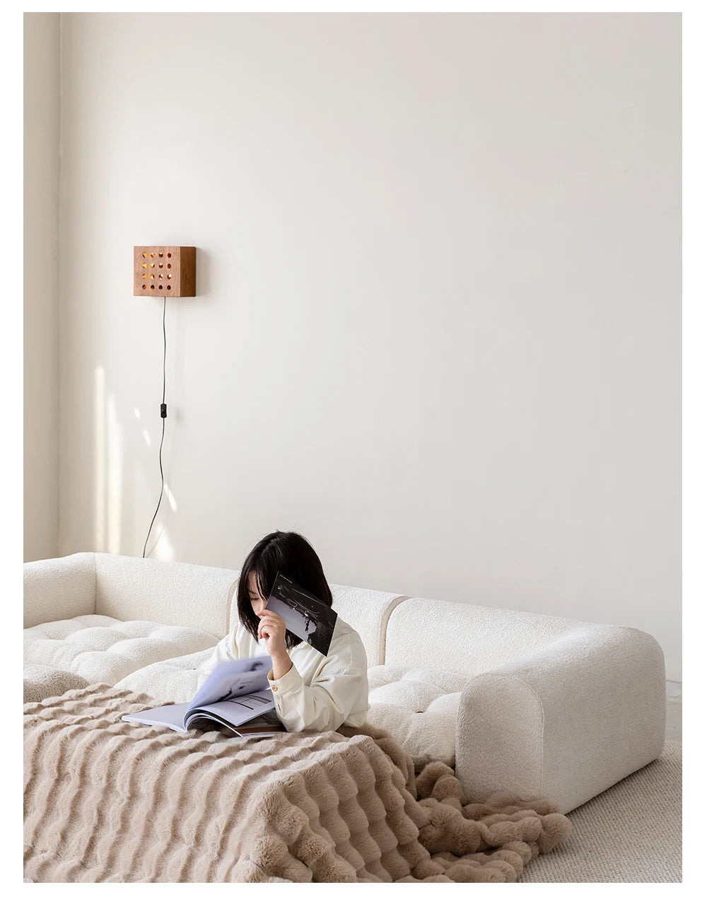 Minimalist White Fabric Living Room Sofa, Super Soft and Comfortable Tatami Module Lazy Sofa, Warm Home Furniture Salon FYLS
