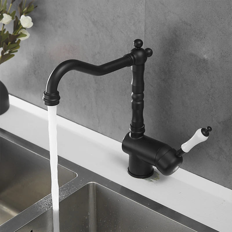 Brass Kitchen Faucet Ceramic Handle Deck Mount Bathroom Basin Faucet 360 Rotate Mixer Taps Hot Cold Water Faucet Crane