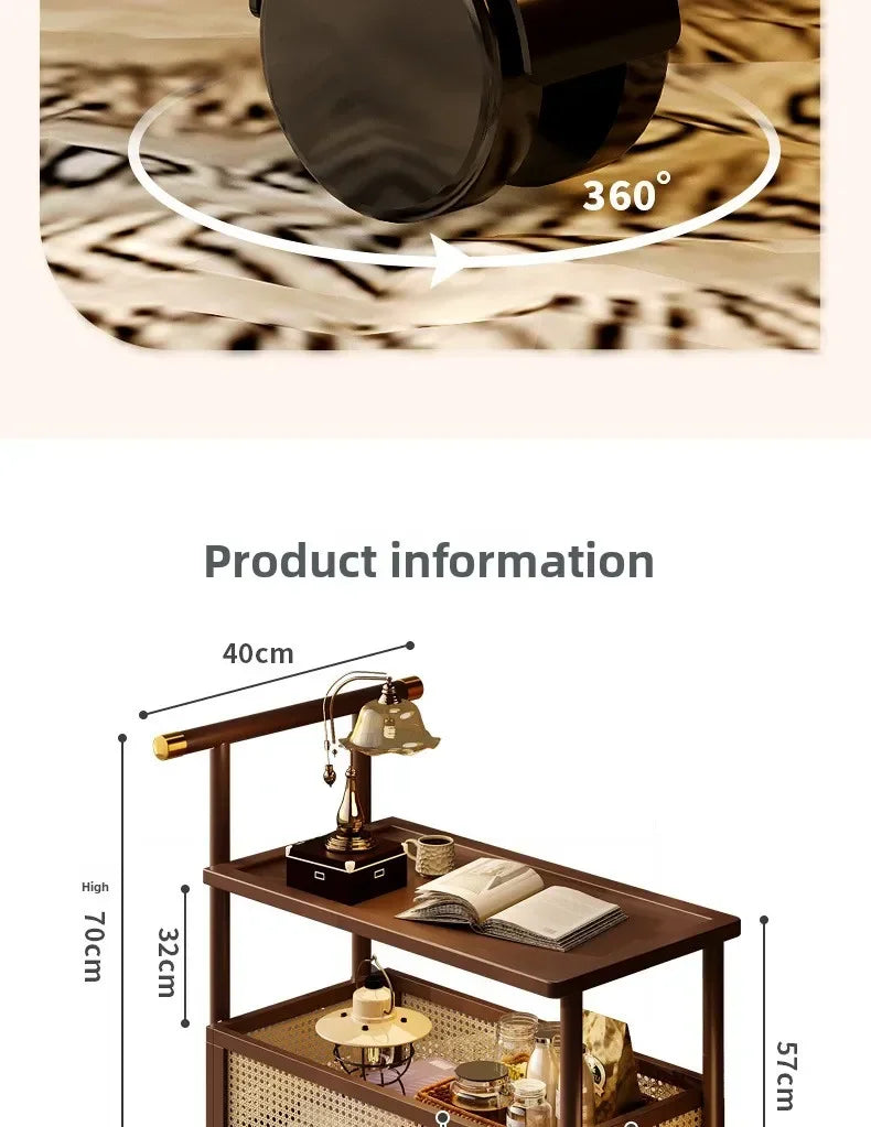 Sofa side table, antique style tea table, mobile tea table, small push table, solid wood tea cart