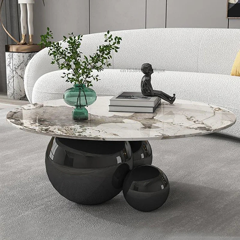 Furniture Gold Black Center Base Table Living Room Designer Stainless Steel Home Impact Space Marble Modern Coffee Table Round