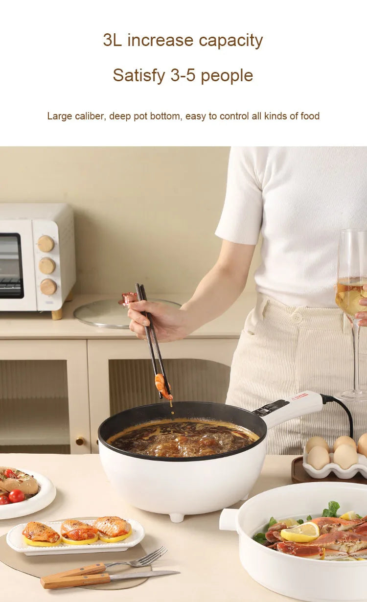DMWD 3L Multi-function Electric Stir-fry Meal Wok Non-Stick Frying Pan Food Steamer Smart Smoke-free Hot Pot Stew Cooking Heater