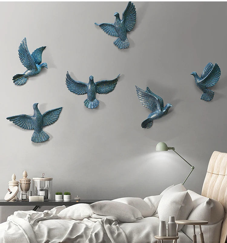 European White Three-dimensional Bird Wall Decoration Living Room Swallow Wall Hanging Abstract Animal Ornaments Home Decoration