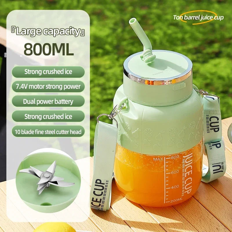 Wireless Portable Juicing Bucket Electric 800ml Sports Cup Fresh Fruit Juicer With Large Capacity and 10 Stainless Steel Blades