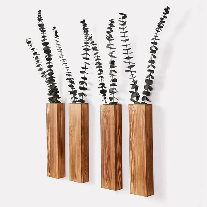 Wall Planter for Indoor Plants Black Wall Decor for Living Room Bathroom Wood Wall Vases for Dried Flowers and Faux Greenery