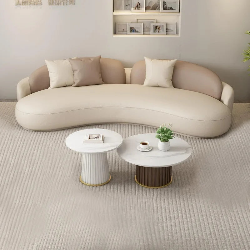 Hotel Sofa, Light Luxury Curved Leather Art Sofa, Cat Scratch Leather, Beauty Salon Rest Set, Sofa and Coffee Table Combination