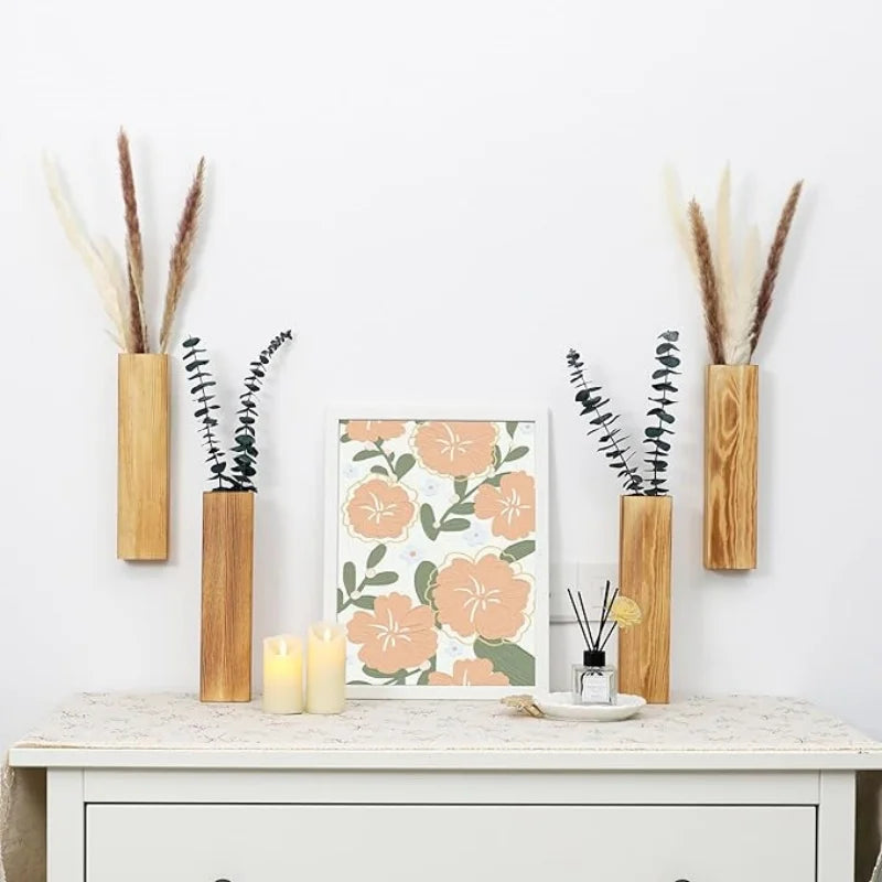 Wall Planter for Indoor Plants Black Wall Decor for Living Room Bathroom Wood Wall Vases for Dried Flowers and Faux Greenery