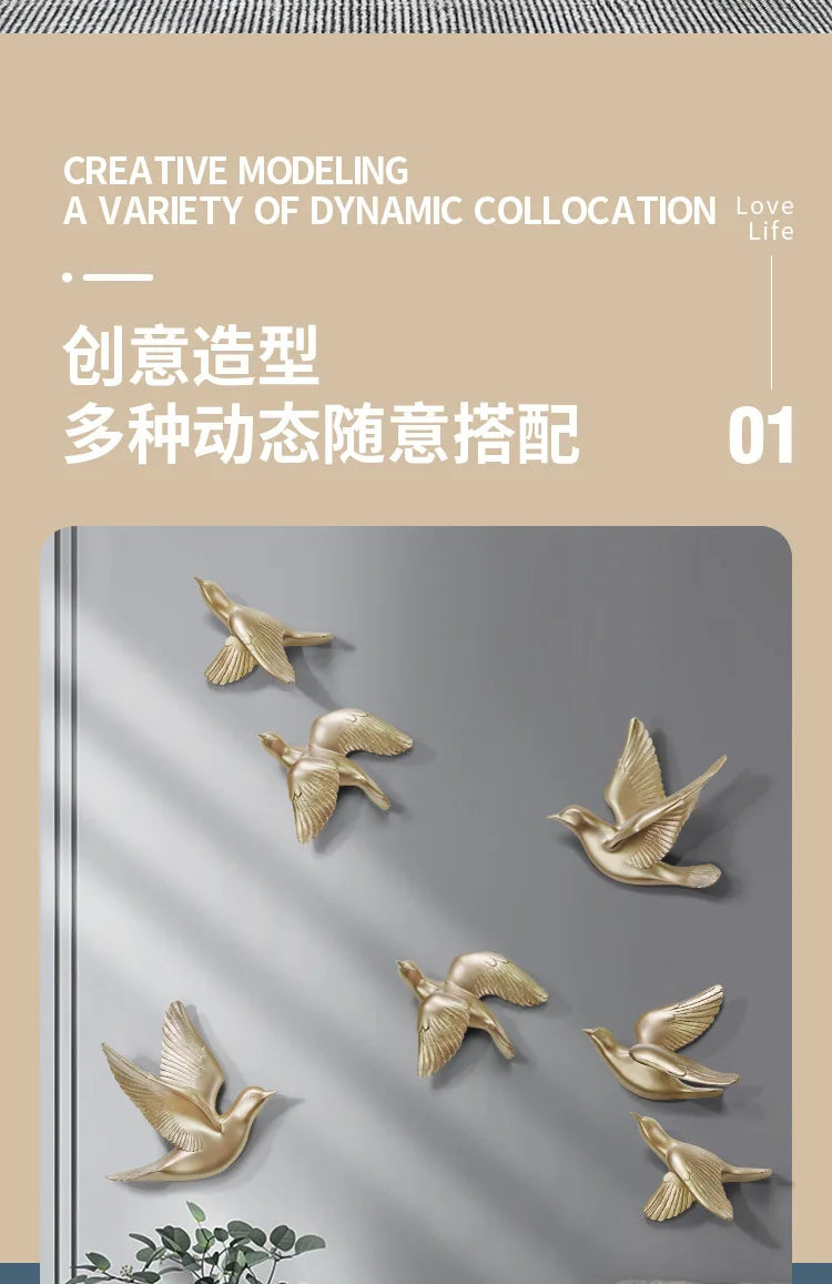 Bird Wall Hanging European Three-dimensional Creative Living Room Entrance Background Wall Decoration Wall Hanging