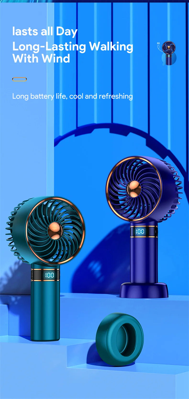 5000mAh Recharge Portable Fan Handheld Mini Fan USB Hand Hold Small Pocket Fan with Data Disply Table Stand Home Air Conditioner