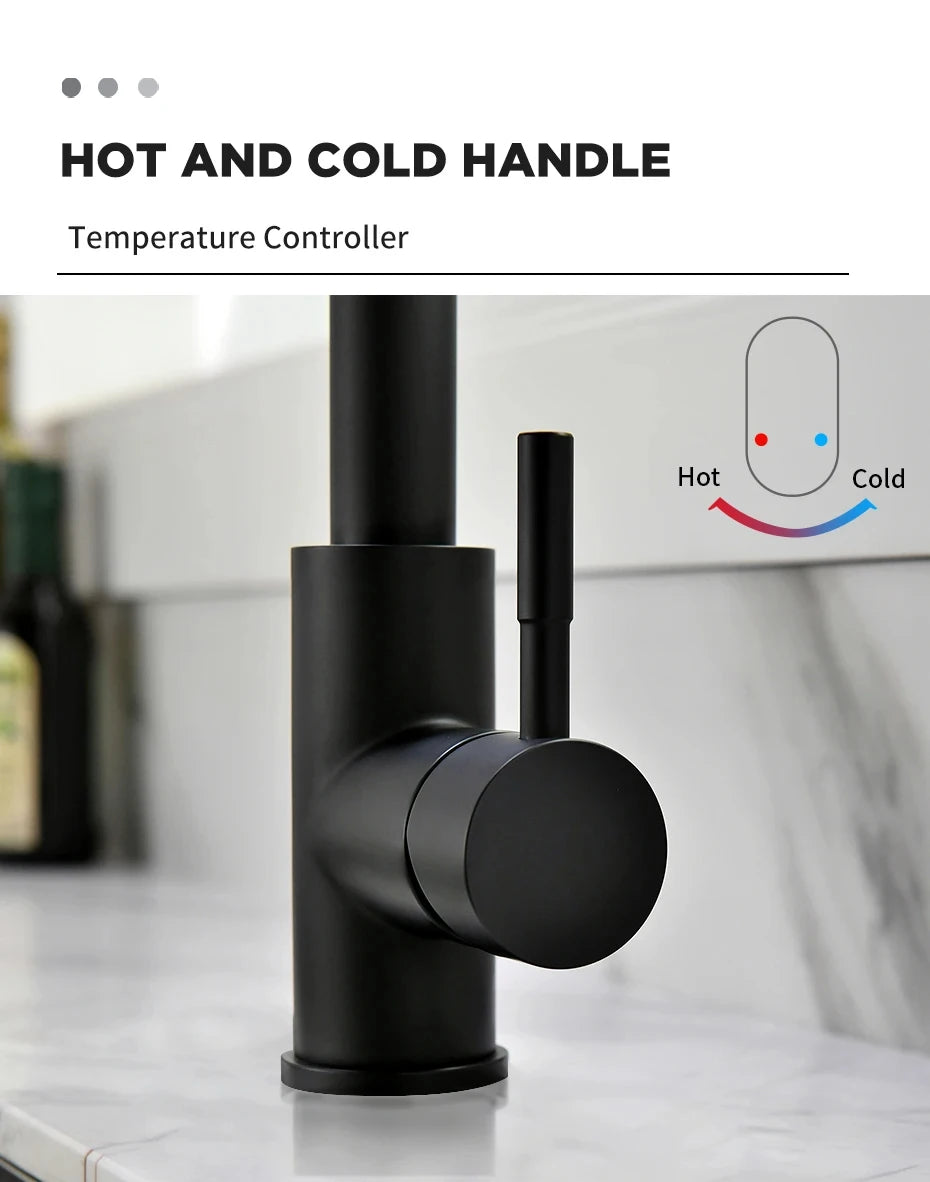 304 brushed kitchen faucet, black surface faucet, kitchen sink faucet, pull-out kitchen faucet, single hole faucet