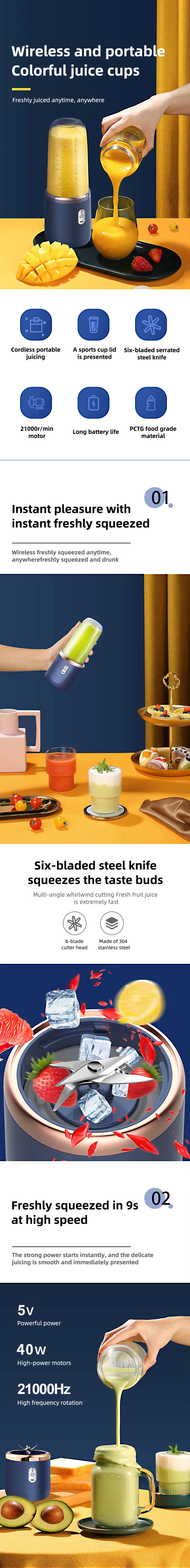 Mixing cup  Juice Cup Portable Rechargeable Small Juice Cup Home and Outdoor Multifunctional Juice Mixing NO BPA  Food Is Safe
