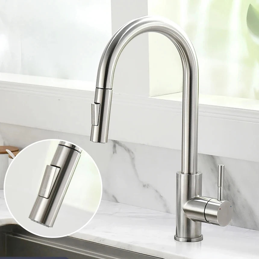 304 brushed kitchen faucet, black surface faucet, kitchen sink faucet, pull-out kitchen faucet, single hole faucet