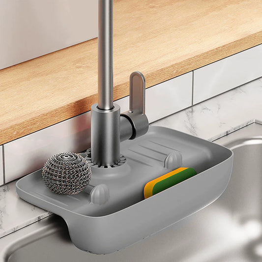 Silicone Sink Drain Rack Household Faucet Splash Proof Water Collecting Pad Sponge Rag Steel Wool Gadget Storage Box
