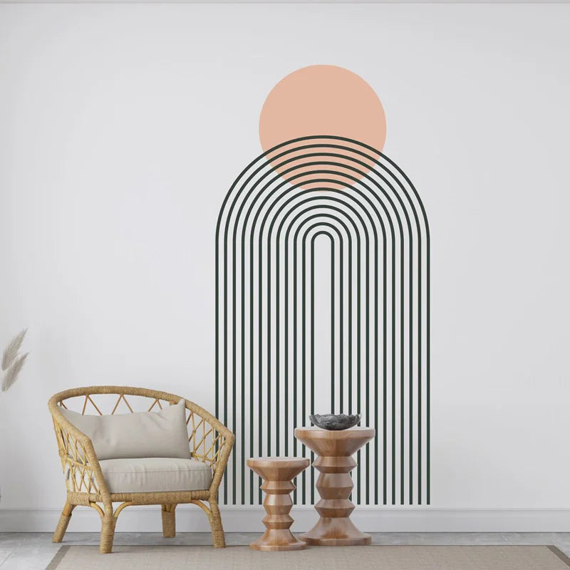 Wall Sticker of Bohemian Geometric Half Arch Rainbow Vinyl Interior Home Decoration Room Bedroom Decals Abstract Murals AA73