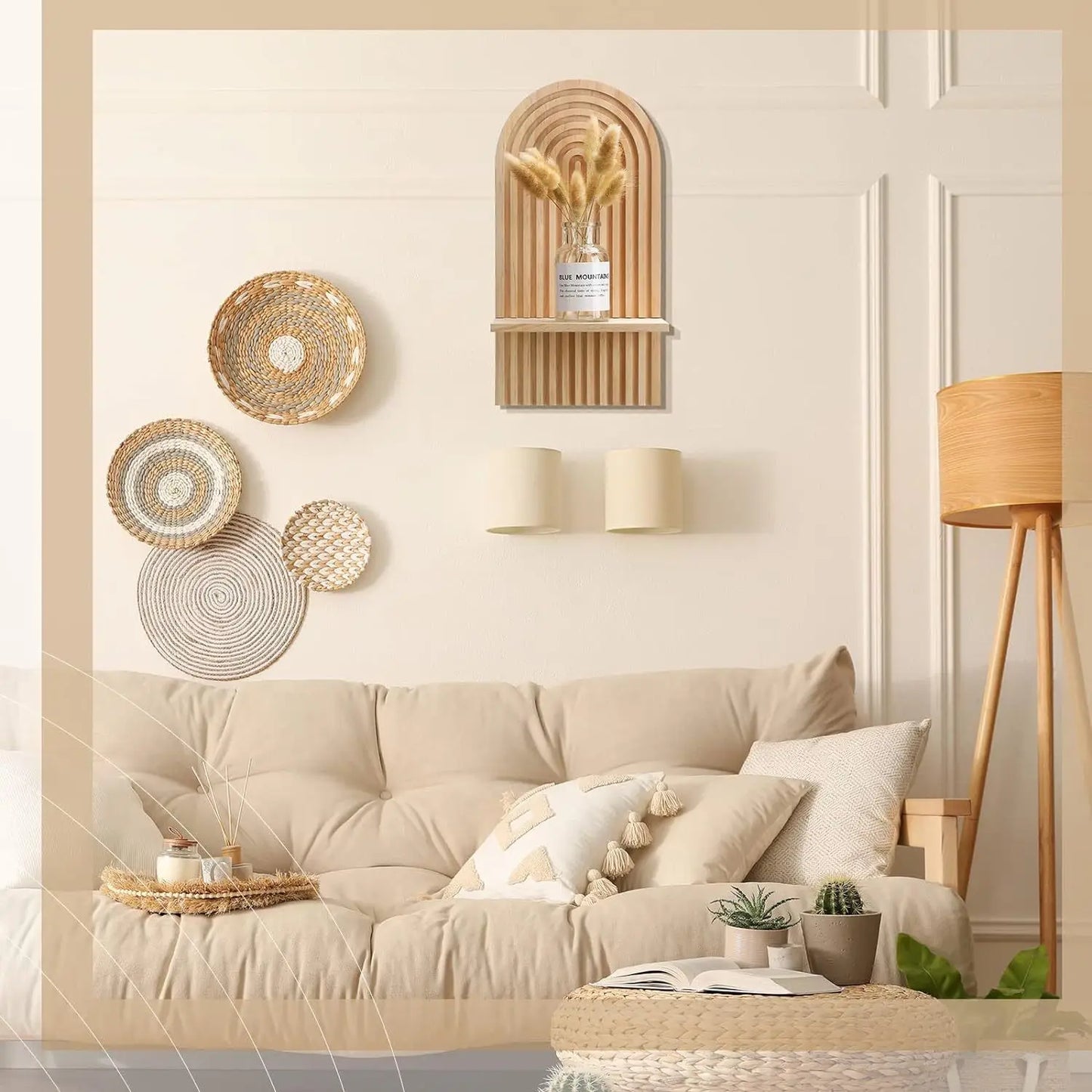Boho Wooden Shelves for Wall Decorative Book Floating Wall Shelf for Living Room Bathroom Bedroom Classroom Office Nursery Home