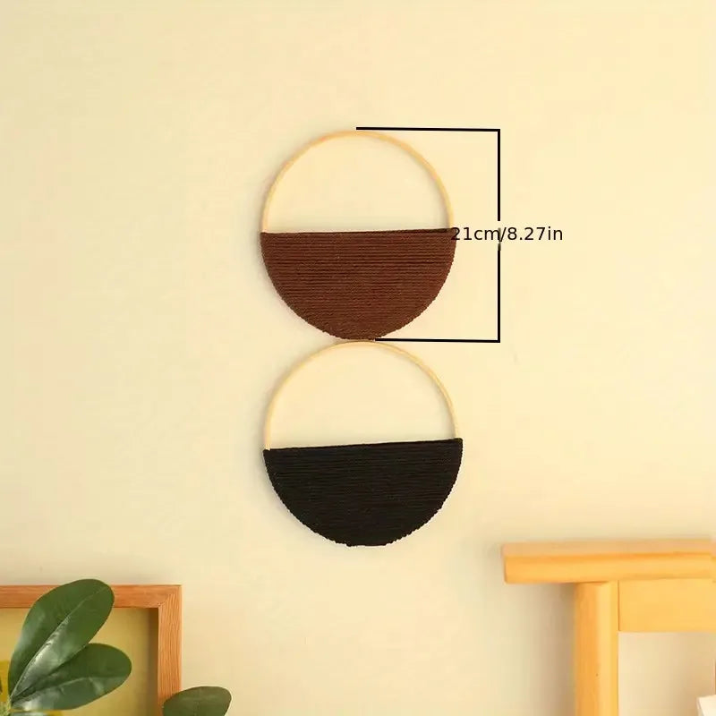 Bohemian Macrame Wall Hanging - Modern Circle Wall Art Set for Minimalist Home Decor, Handwoven Boho Wall Decor