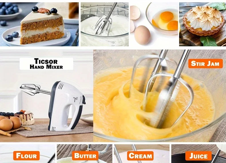 Electric Hand Mixer Kitchen Beater Spiral Whisk Stand Cake Baking Food Blender Egg Beater Cream Dough Hand Electric Mixer