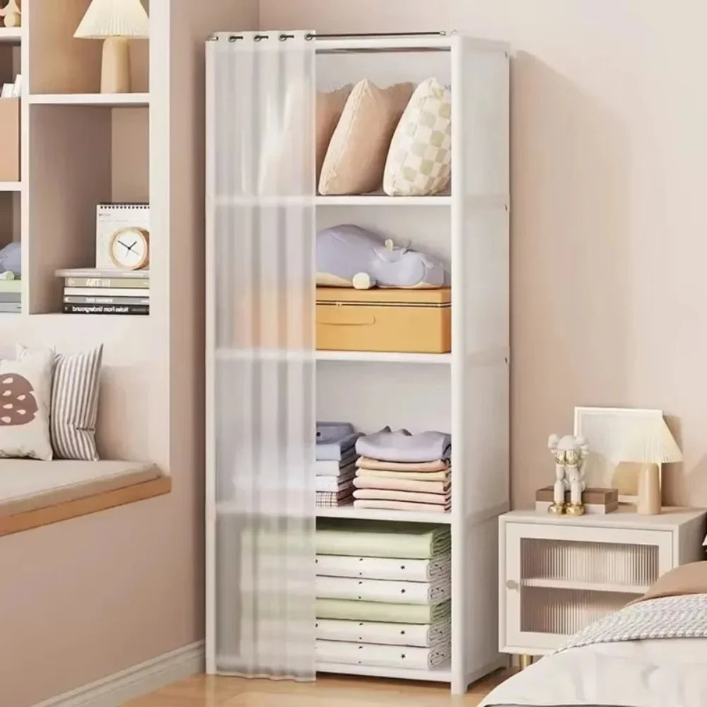 Multifunctional Dustproof Cabinet Easy Assembly Portable Clothes Organizer Cabinet with Curtains  Multipurpose She Book Holder