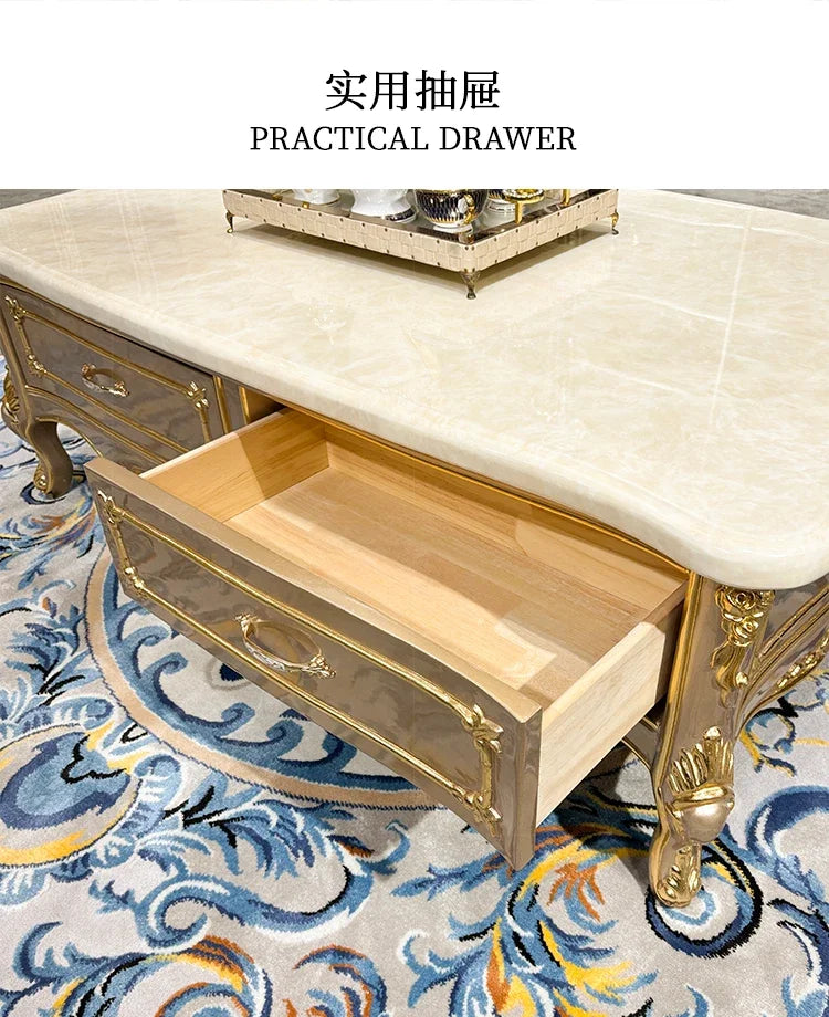 French solid wood coffee table, European court carved small apartment living room tea table neoclassical, furniture45