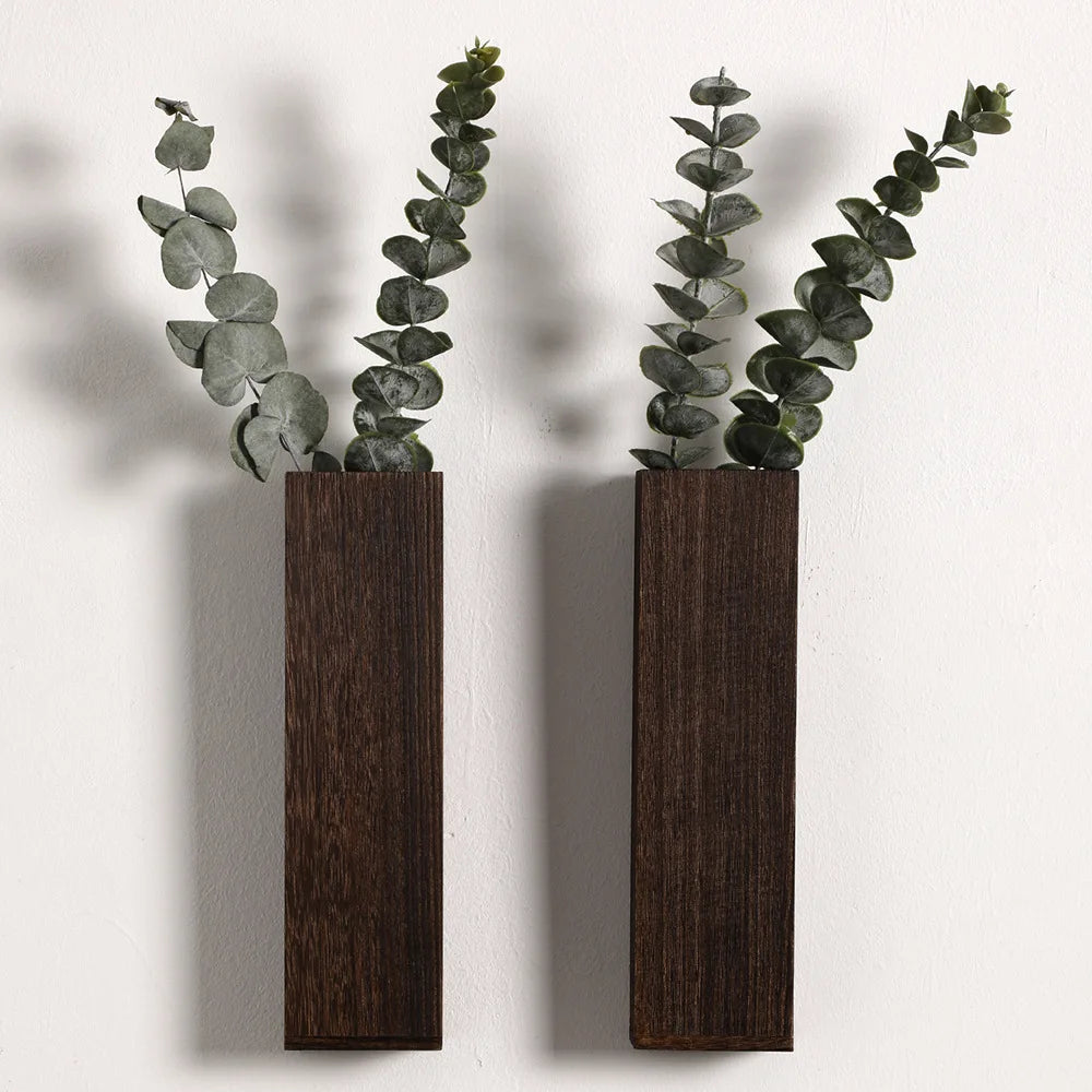 Wall Planter for Indoor Plants Black Wall Decor for Living Room Bathroom Wood Wall Vases for Dried Flowers and Faux Greenery